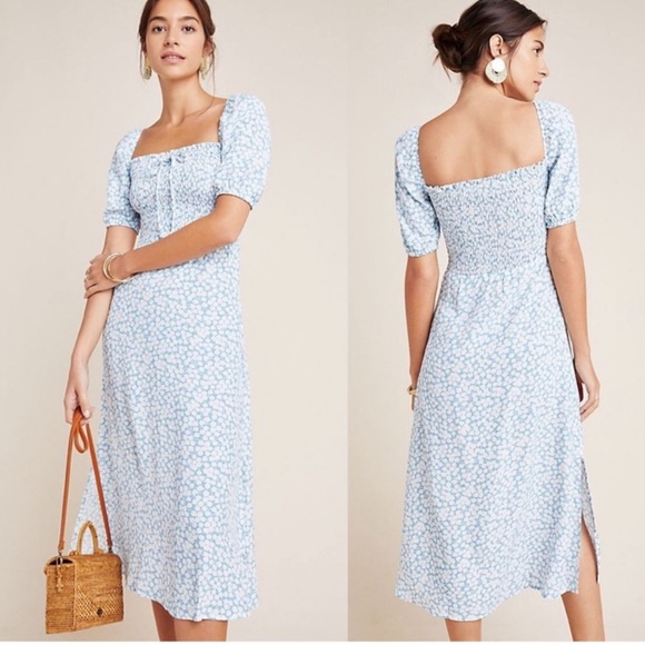 Faithfull the Brand Dresses & Skirts - Faithfull The Brand Bella Floral Print Midi Dress Milkmaid Blue White Med $198